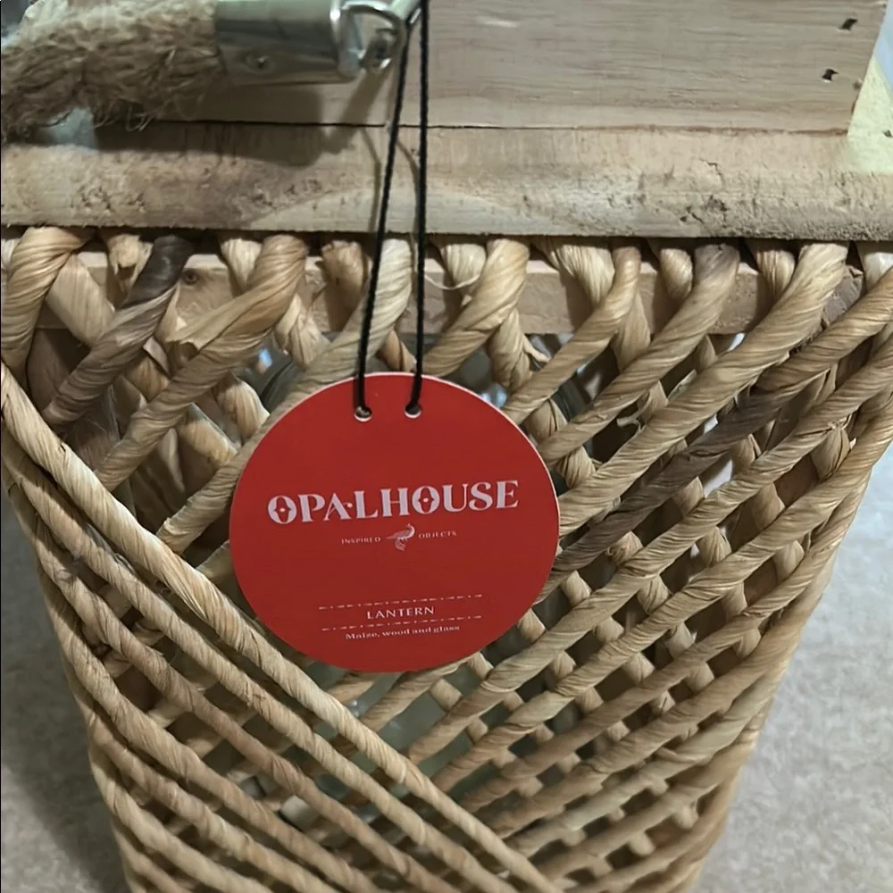 Opalhouse Tan and Brown Lantern with Intricate Weave
